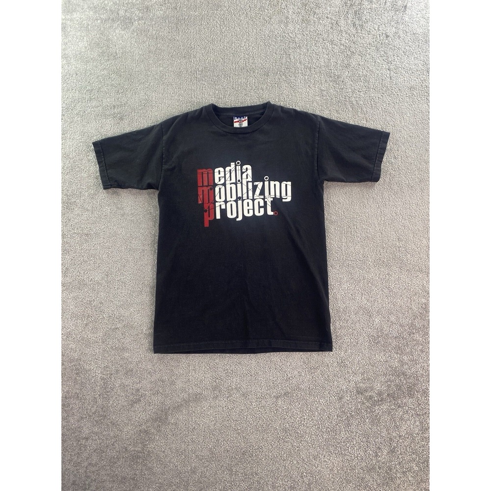 Media Mobilizing Project Shirt Mens Medium Black Union Made Cotton USA Spell Out